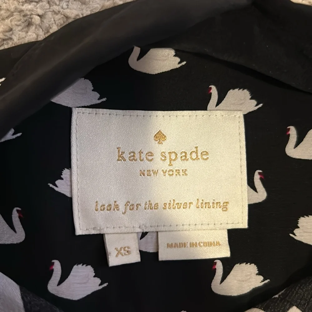 Kate Spade Swan Print Black & White Silk Rayon Dress, XS